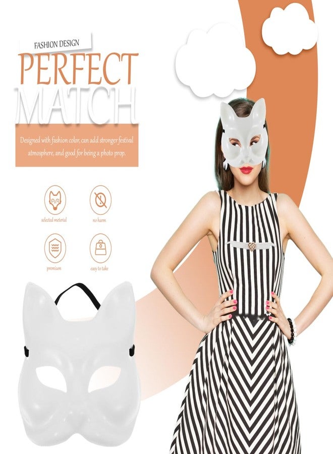 TENDYCOCO 4pcs Cat Mask Base, DIY Blank Plastic Cat masks for Crafts, Unfinished White Paintable Fox Mask Kit for Halloween Masquerade Cosplay Carnival - Image 4